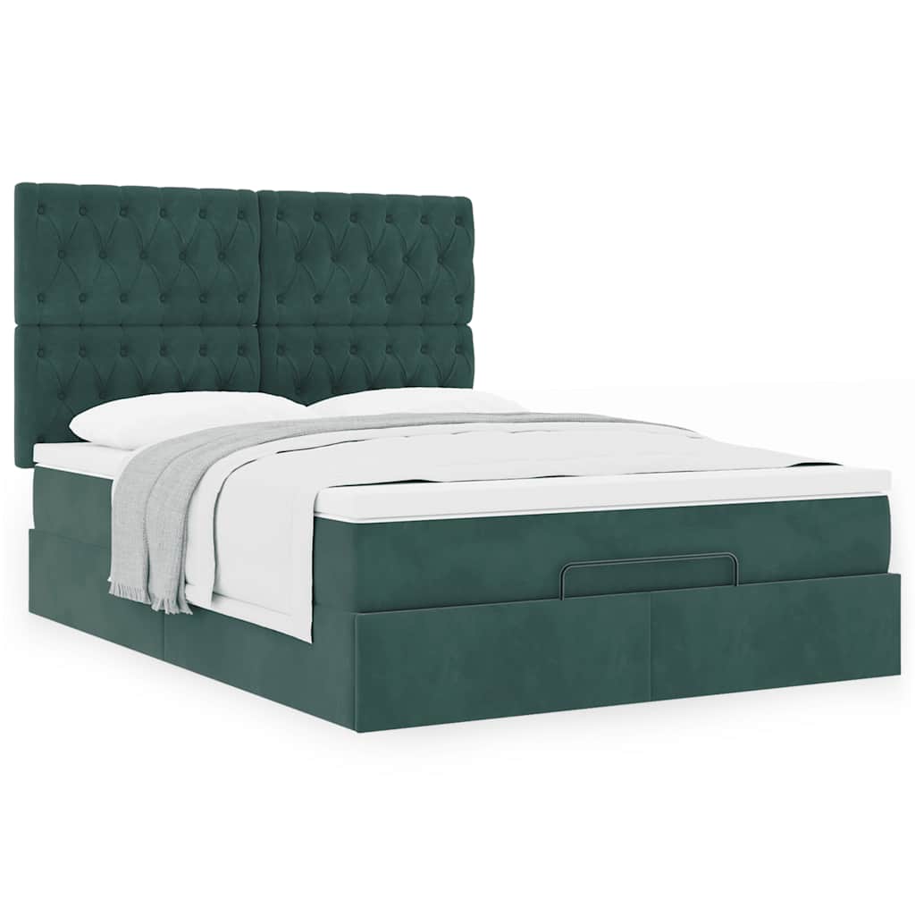 Ottoman bed met matrassen 140x200cm fluweel donkergroen