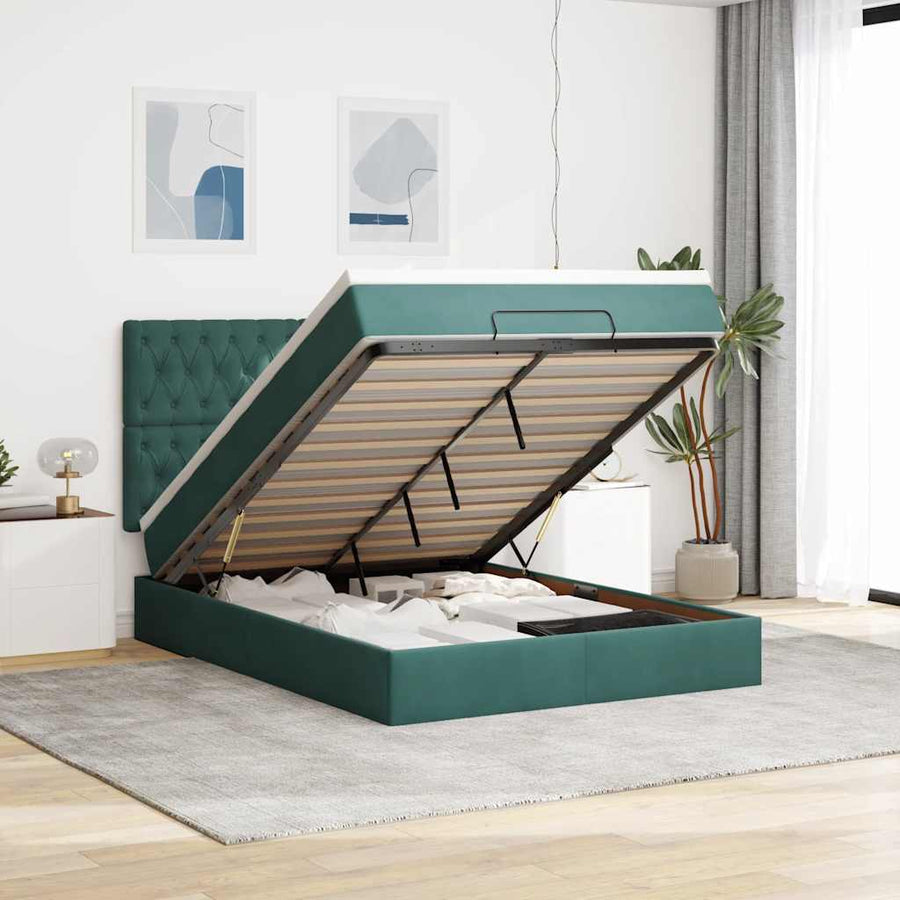 Ottoman bed met matrassen 140x200cm fluweel donkergroen