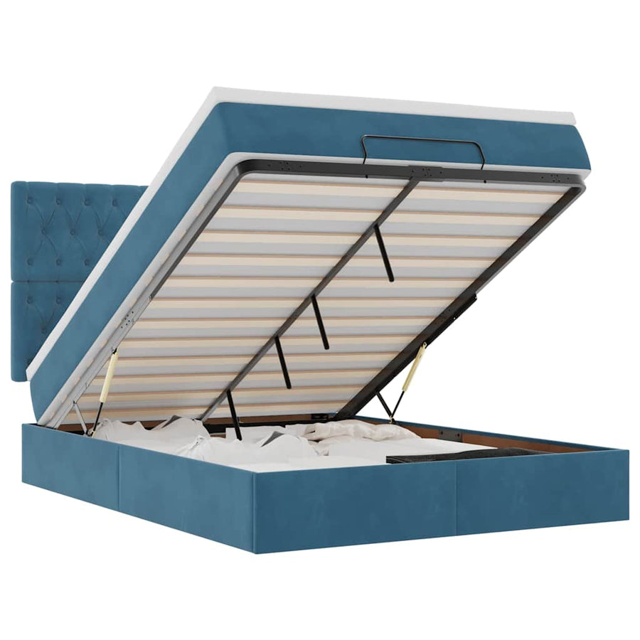 Ottoman bed met matrassen 140x200cm fluweel donkerblauw