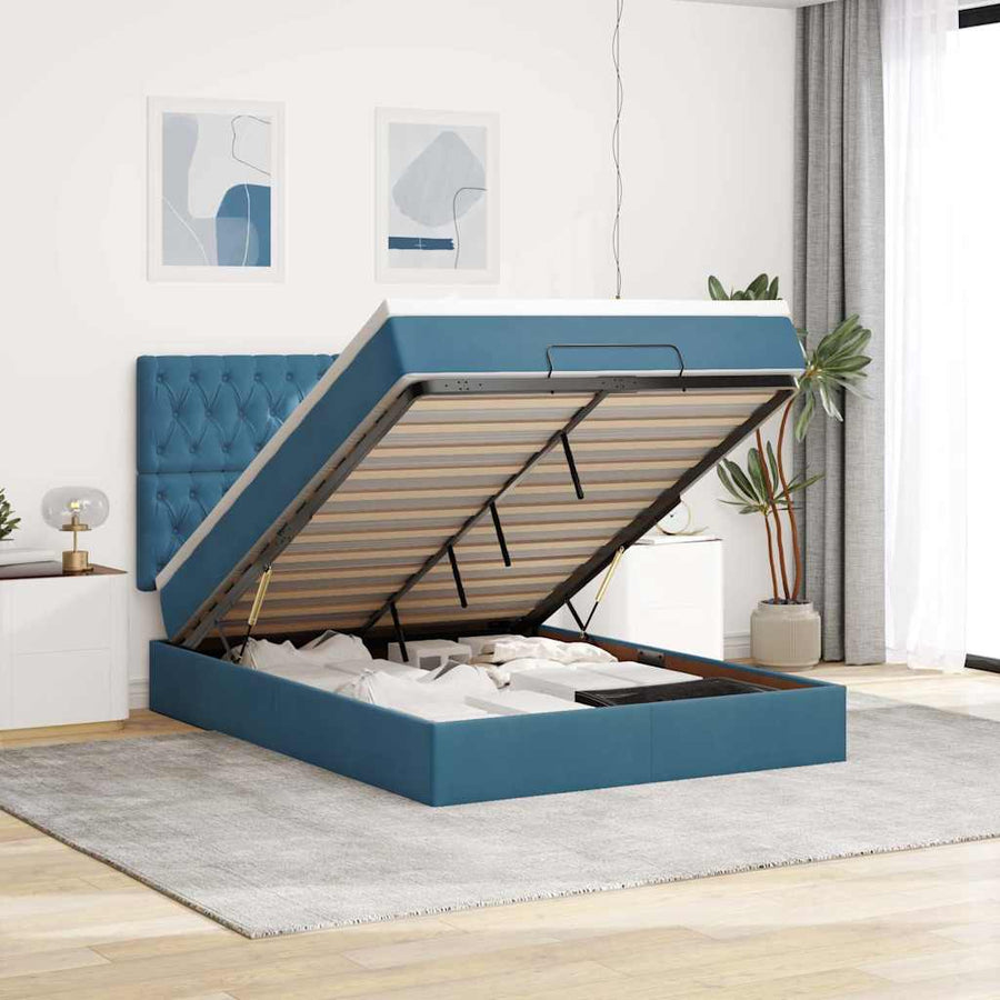 Ottoman bed met matrassen 140x200cm fluweel donkerblauw