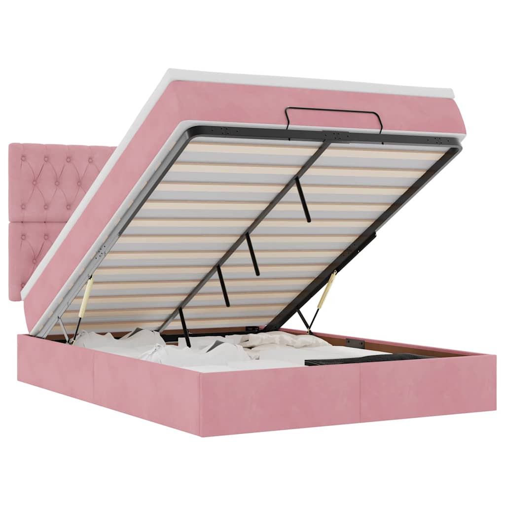 Ottoman bed met matrassen 140x200cm fluweel roze