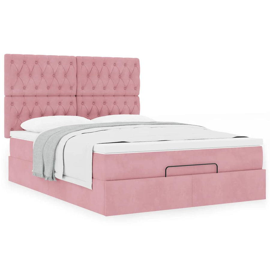 Ottoman bed met matrassen 140x200cm fluweel roze