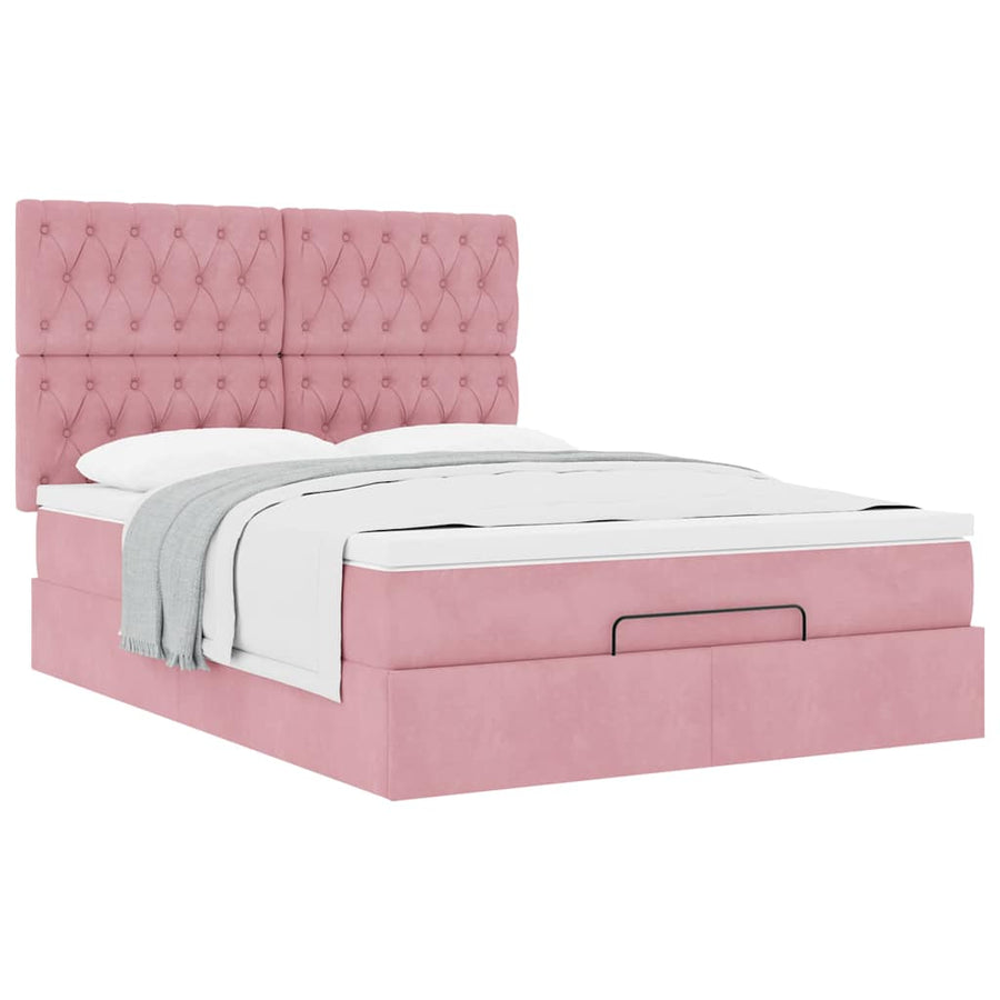 Ottoman bed met matrassen 140x200cm fluweel roze