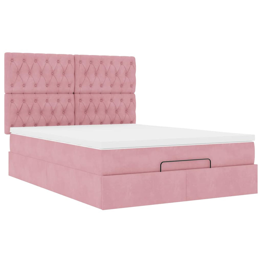 Ottoman bed met matrassen 140x200cm fluweel roze