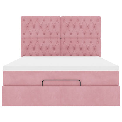Ottoman bed met matrassen 140x200cm fluweel roze