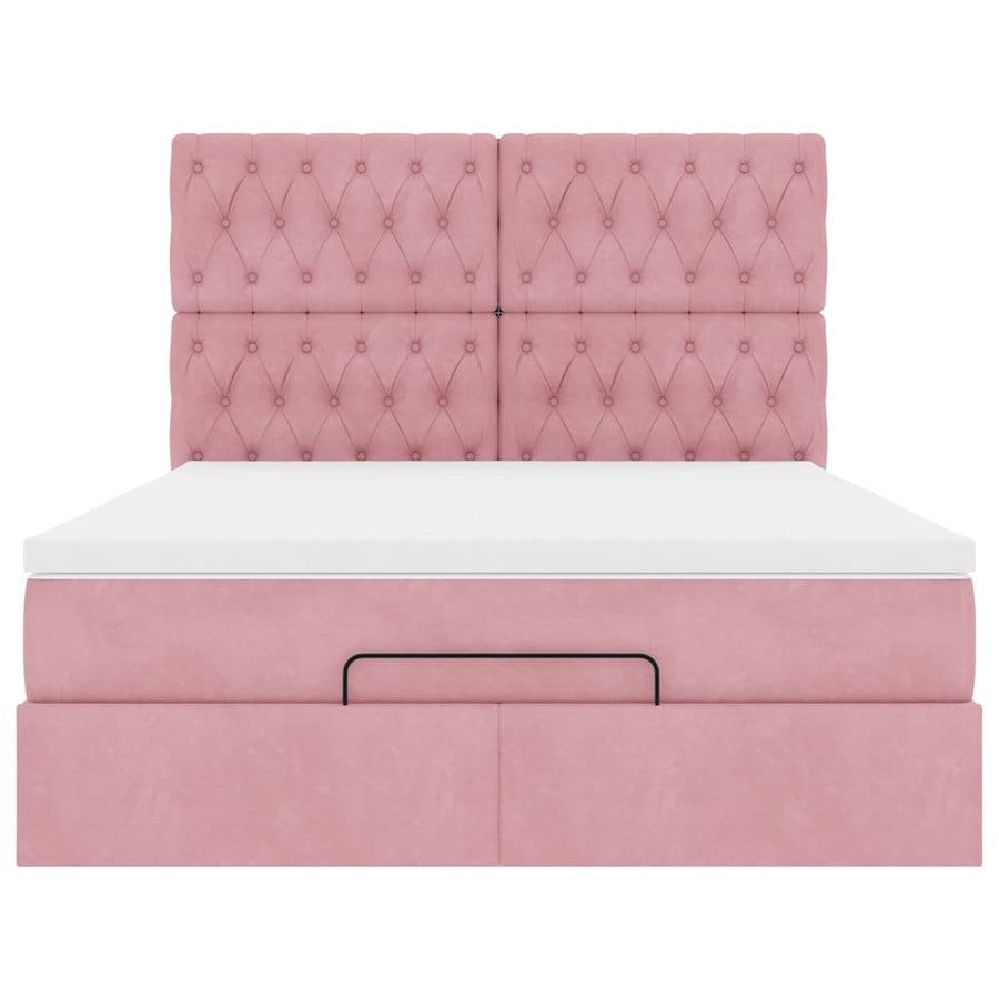 Ottoman bed met matrassen 140x200cm fluweel roze