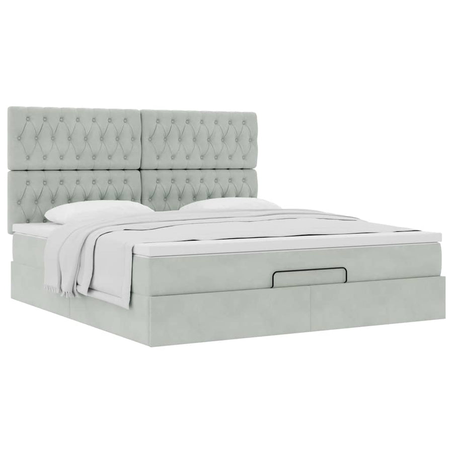 Ottoman bed met matrassen 160x200cm fluweel lichtgrijs