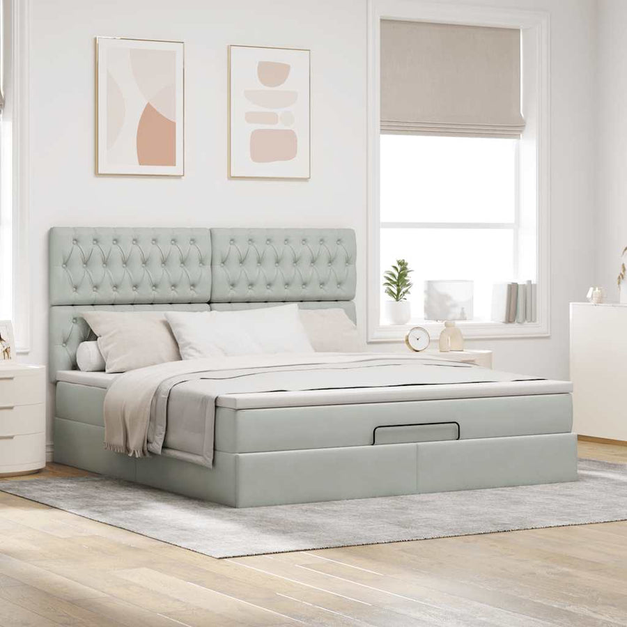 Ottoman bed met matrassen 160x200cm fluweel lichtgrijs
