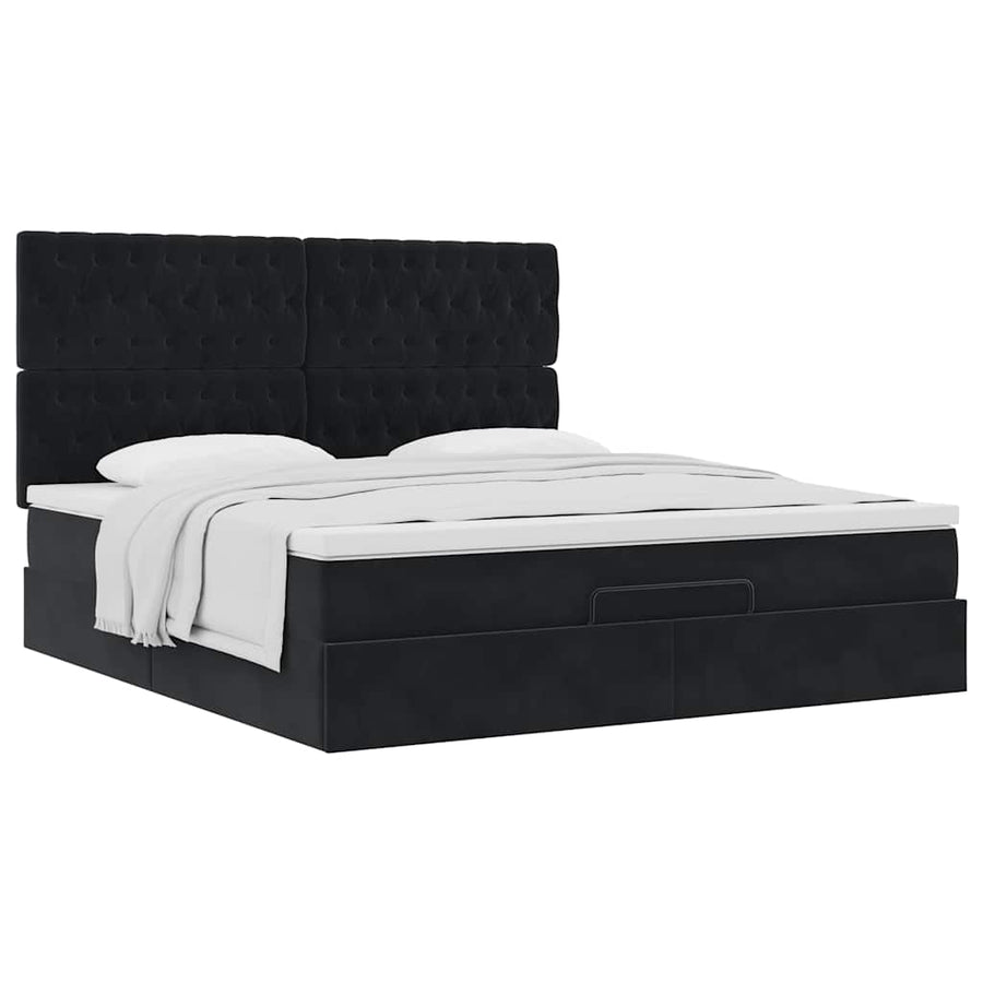 Ottoman bed met matrassen 160x200cm fluweel zwart