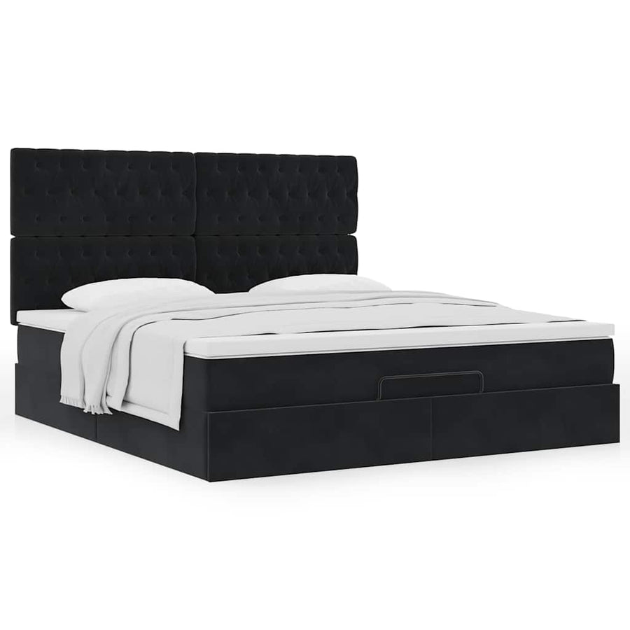 Ottoman bed met matrassen 160x200cm fluweel zwart