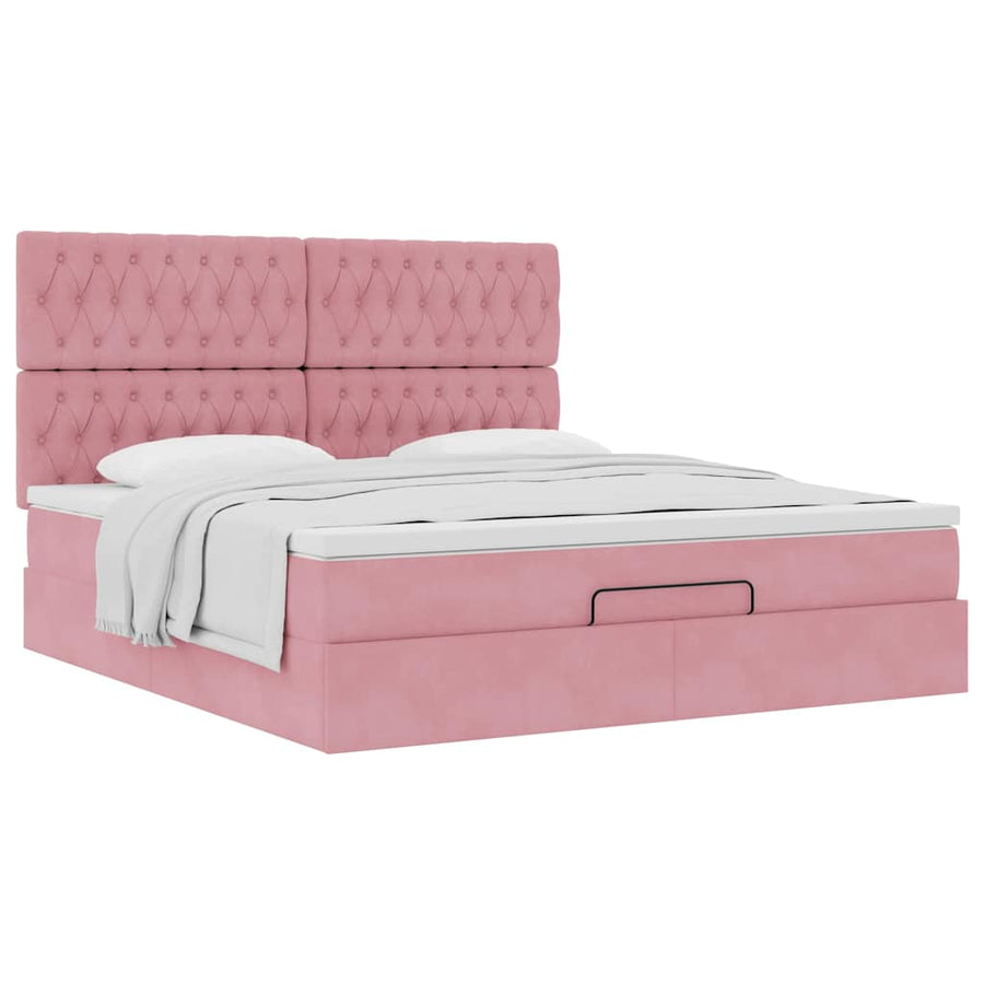 Ottoman bed met matrassen 160x200cm fluweel roze