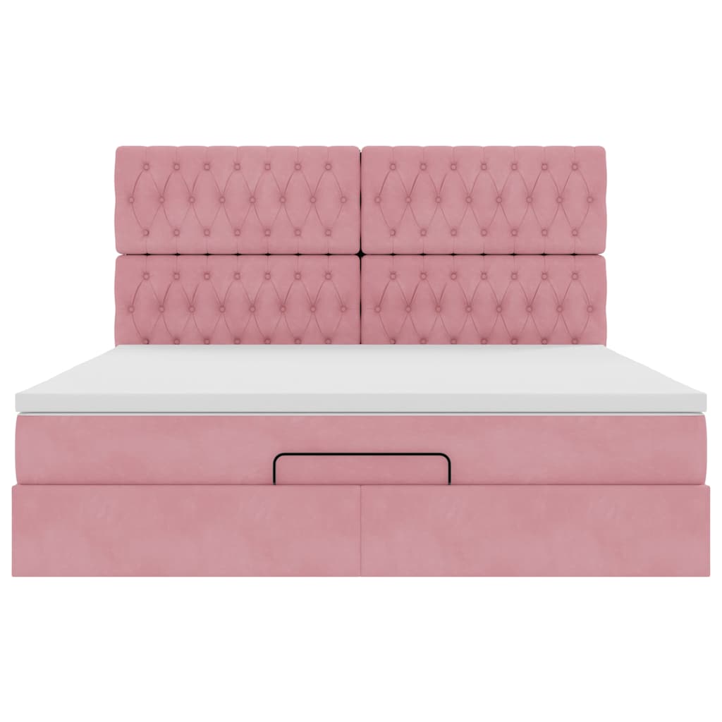 Ottoman bed met matrassen 160x200cm fluweel roze