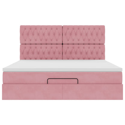 Ottoman bed met matrassen 160x200cm fluweel roze