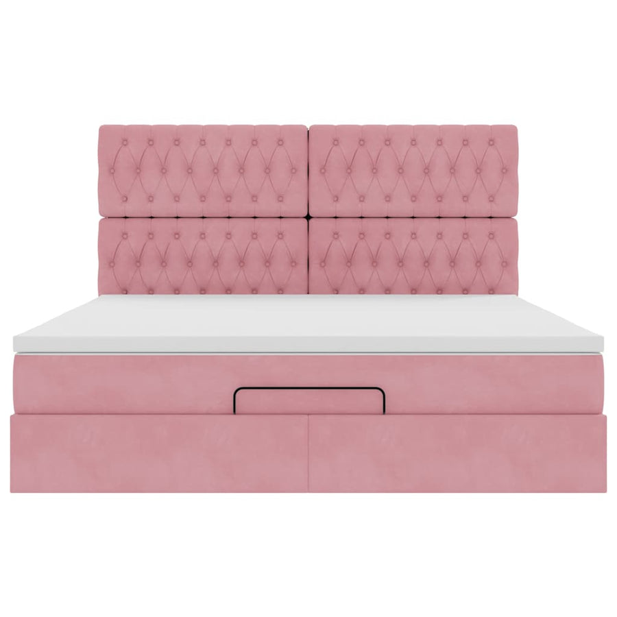 Ottoman bed met matrassen 160x200cm fluweel roze