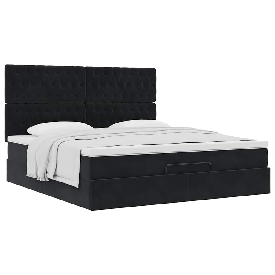 Ottoman bed met matrassen 180x200cm fluweel zwart
