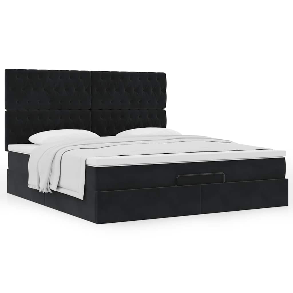 Ottoman bed met matrassen 180x200cm fluweel zwart