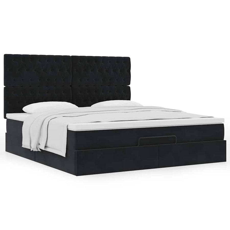 Ottoman bed met matrassen 180x200cm fluweel zwart