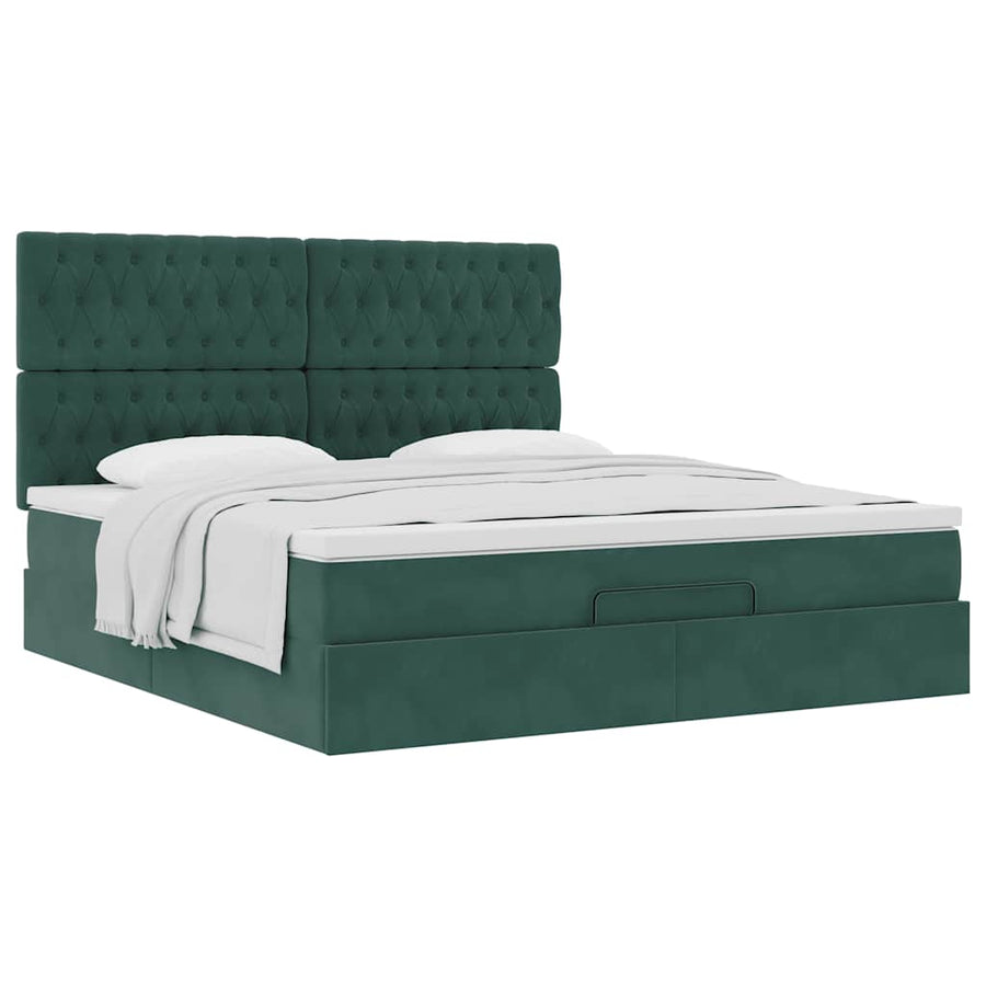 Ottoman bed met matrassen 180x200cm fluweel donkergroen