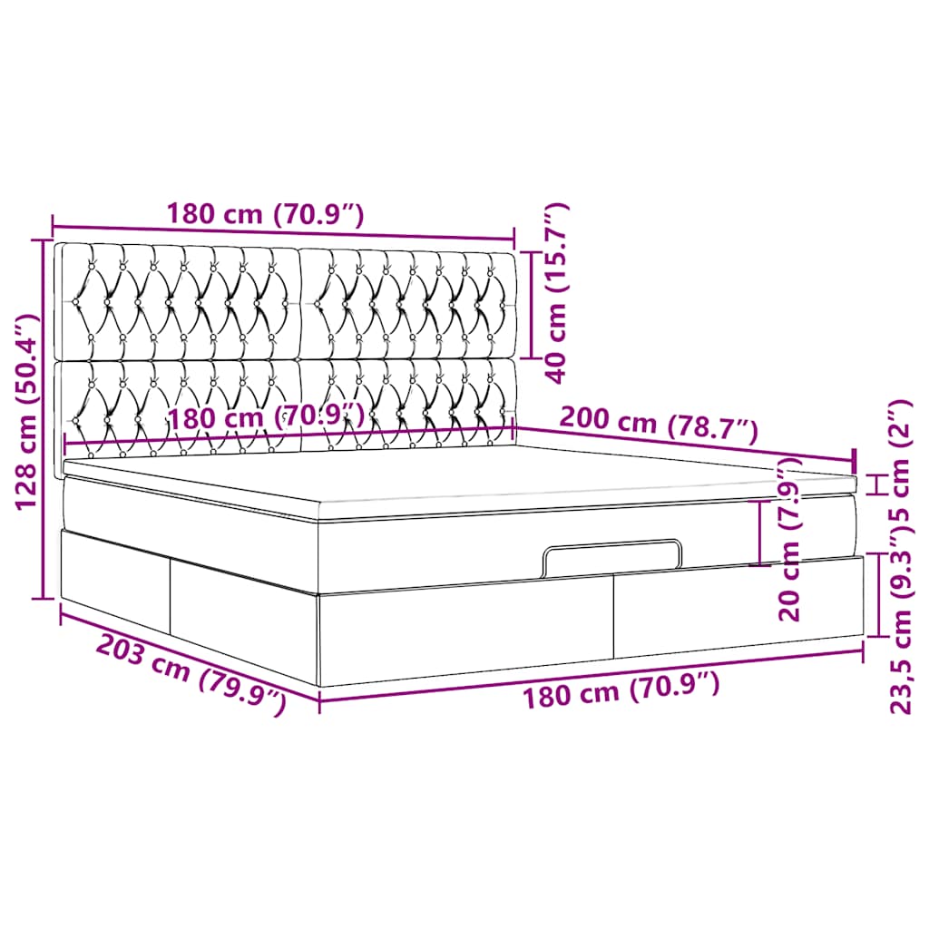 Ottoman bed met matrassen 180x200cm fluweel roze