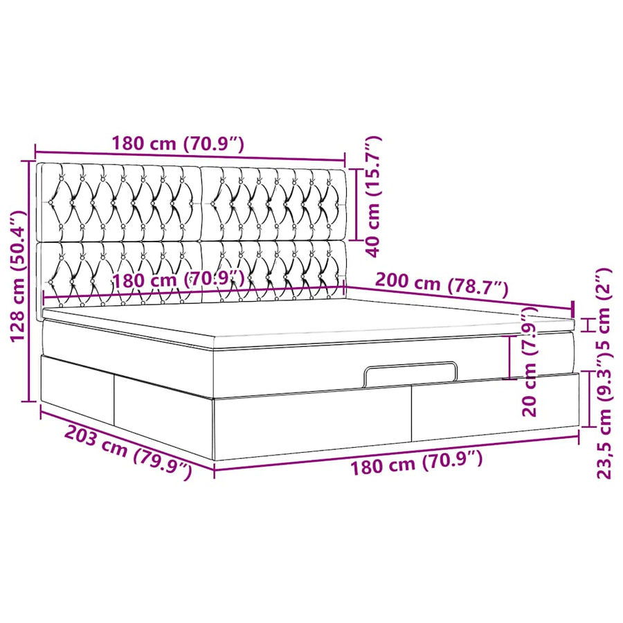 Ottoman bed met matrassen 180x200cm fluweel roze