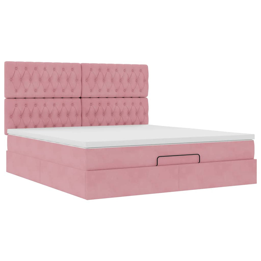 Ottoman bed met matrassen 180x200cm fluweel roze