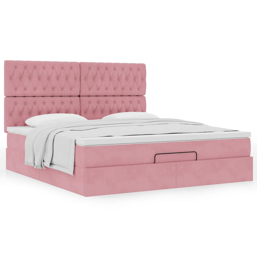 Ottoman bed met matrassen 180x200cm fluweel roze