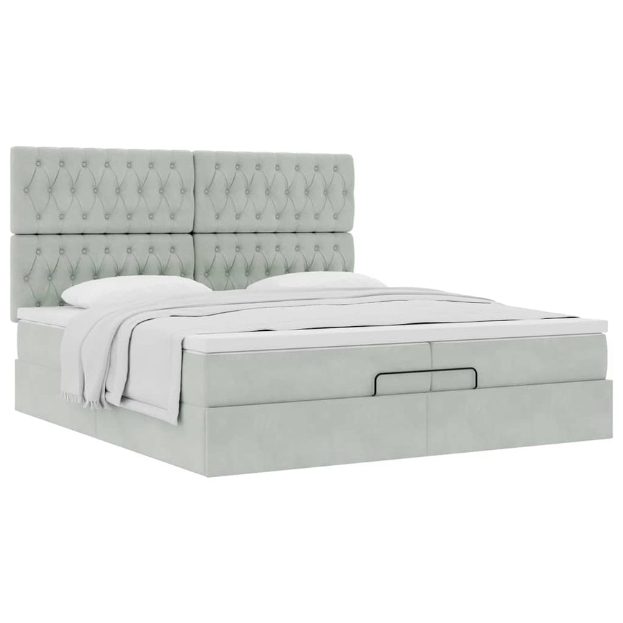 Ottoman bed met matrassen 200x200cm fluweel lichtgrijs