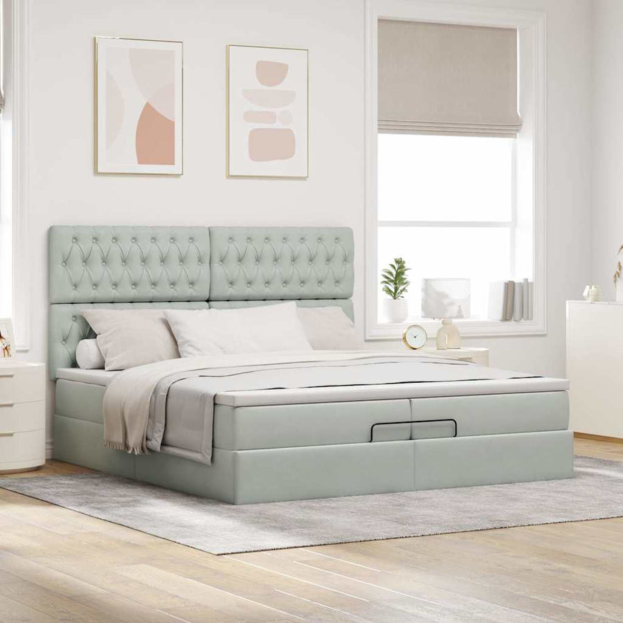 Ottoman bed met matrassen 200x200cm fluweel lichtgrijs