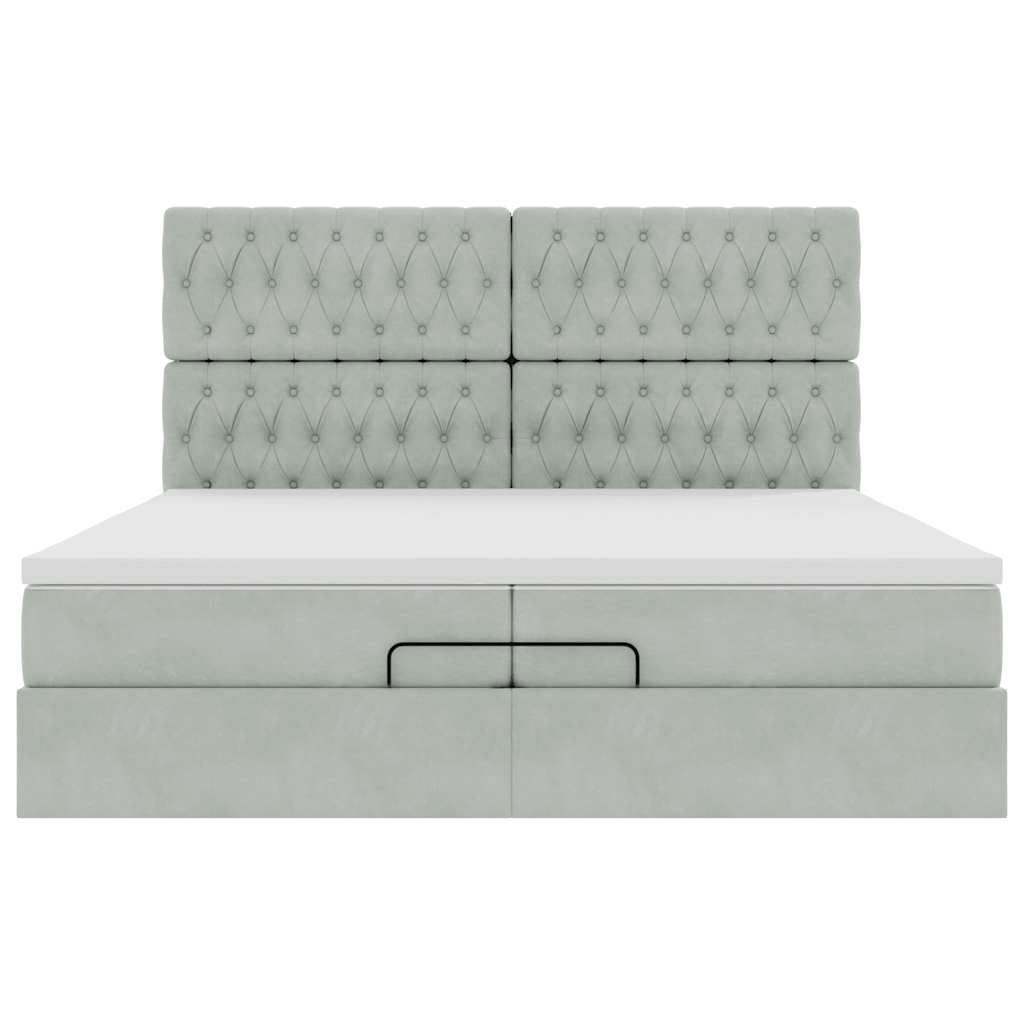 Ottoman bed met matrassen 200x200cm fluweel lichtgrijs