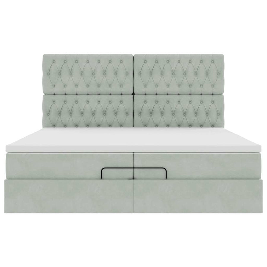 Ottoman bed met matrassen 200x200cm fluweel lichtgrijs