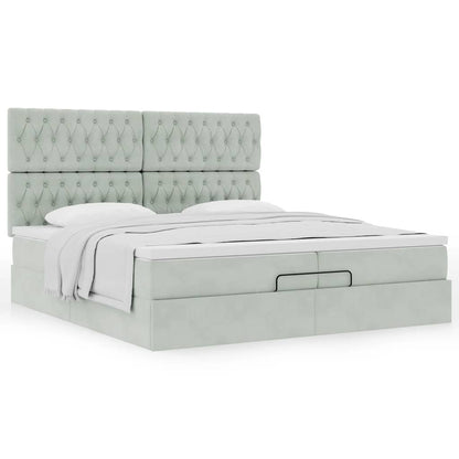 Ottoman bed met matrassen 200x200cm fluweel lichtgrijs