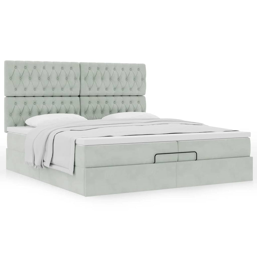 Ottoman bed met matrassen 200x200cm fluweel lichtgrijs