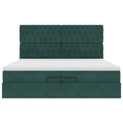 Ottoman Bed Met Matrassen 200X200Cm Fluweel 200 x 200 cm Donkergroen