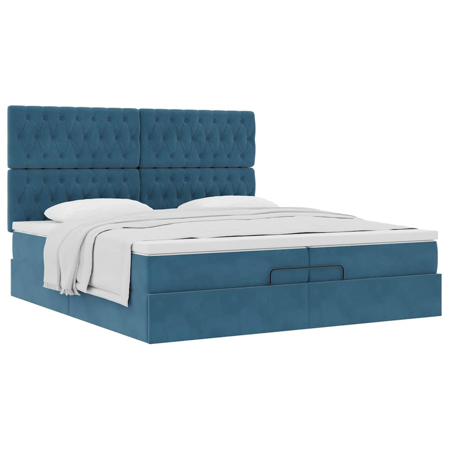 Ottoman Bed Met Matrassen 200X200Cm Fluweel 200 x 200 cm Donkerblauw