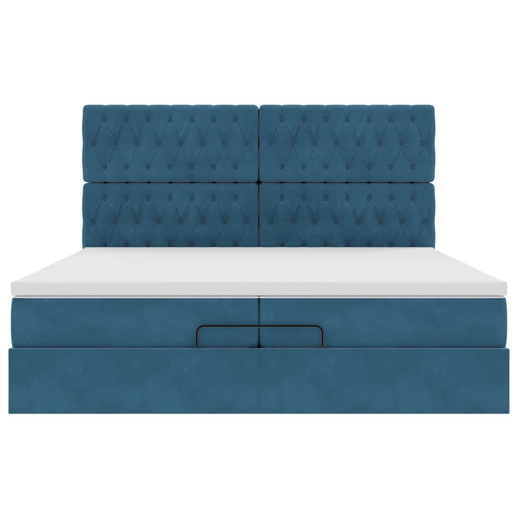 Ottoman Bed Met Matrassen 200X200Cm Fluweel 200 x 200 cm Donkerblauw