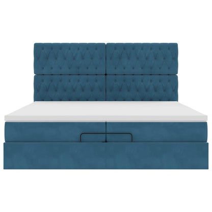 Ottoman Bed Met Matrassen 200X200Cm Fluweel 200 x 200 cm Donkerblauw