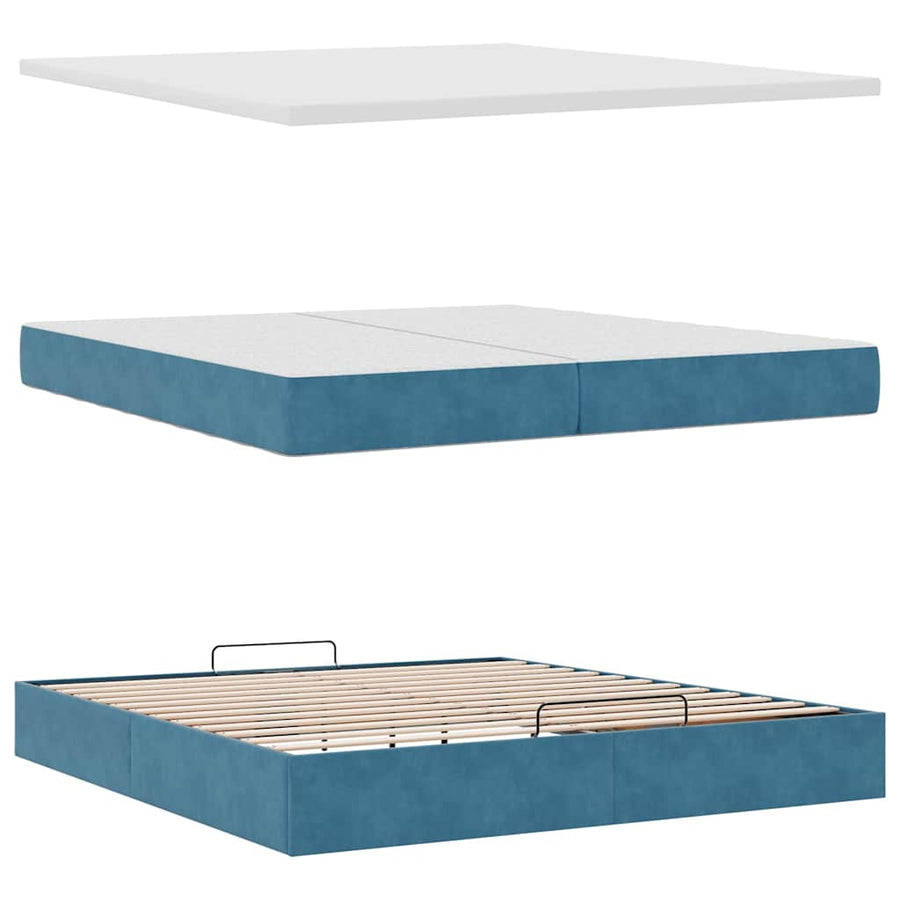 Ottoman Bed Met Matrassen 200X200Cm Fluweel 200 x 200 cm Donkerblauw