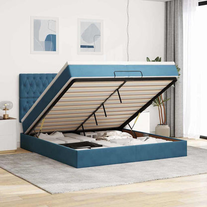 Ottoman Bed Met Matrassen 200X200Cm Fluweel 200 x 200 cm Donkerblauw