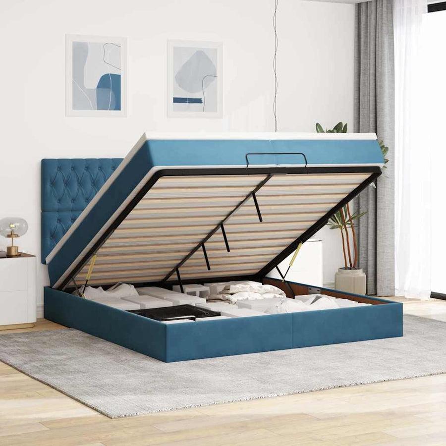 Ottoman Bed Met Matrassen 200X200Cm Fluweel 200 x 200 cm Donkerblauw