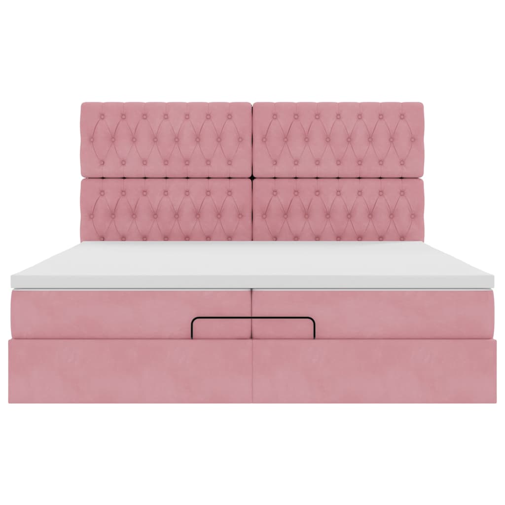 Ottoman bed met matrassen 200x200cm fluweel roze
