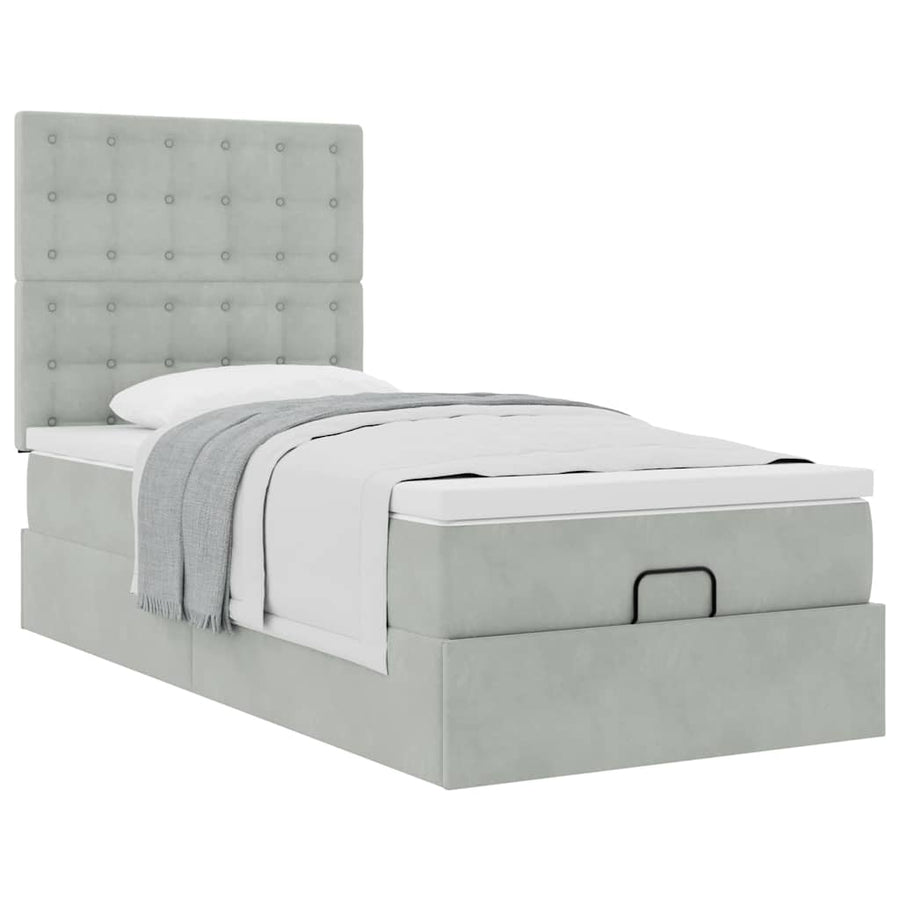Ottoman bed met matrassen 80x200cm fluweel lichtgrijs