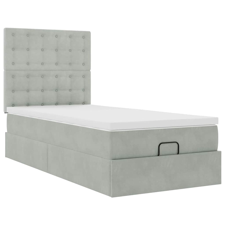 Ottoman bed met matrassen 80x200cm fluweel lichtgrijs