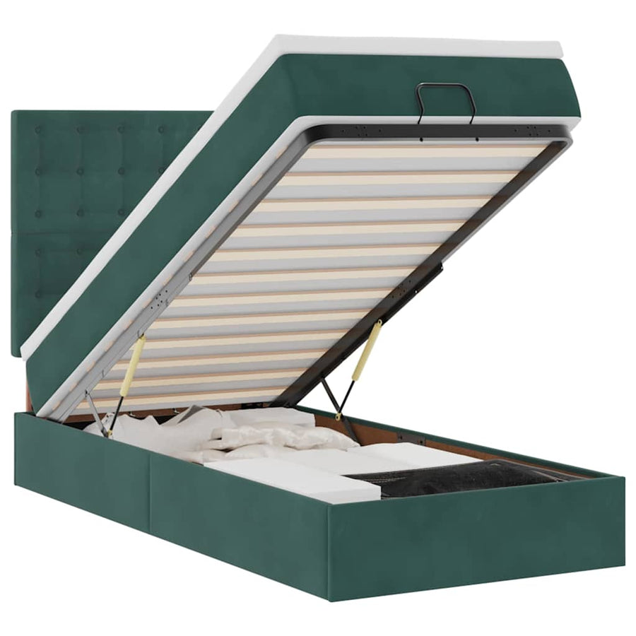 Ottoman Bed Met Matrassen 80X200Cm Fluweel 80 x 200 cm Donkergroen