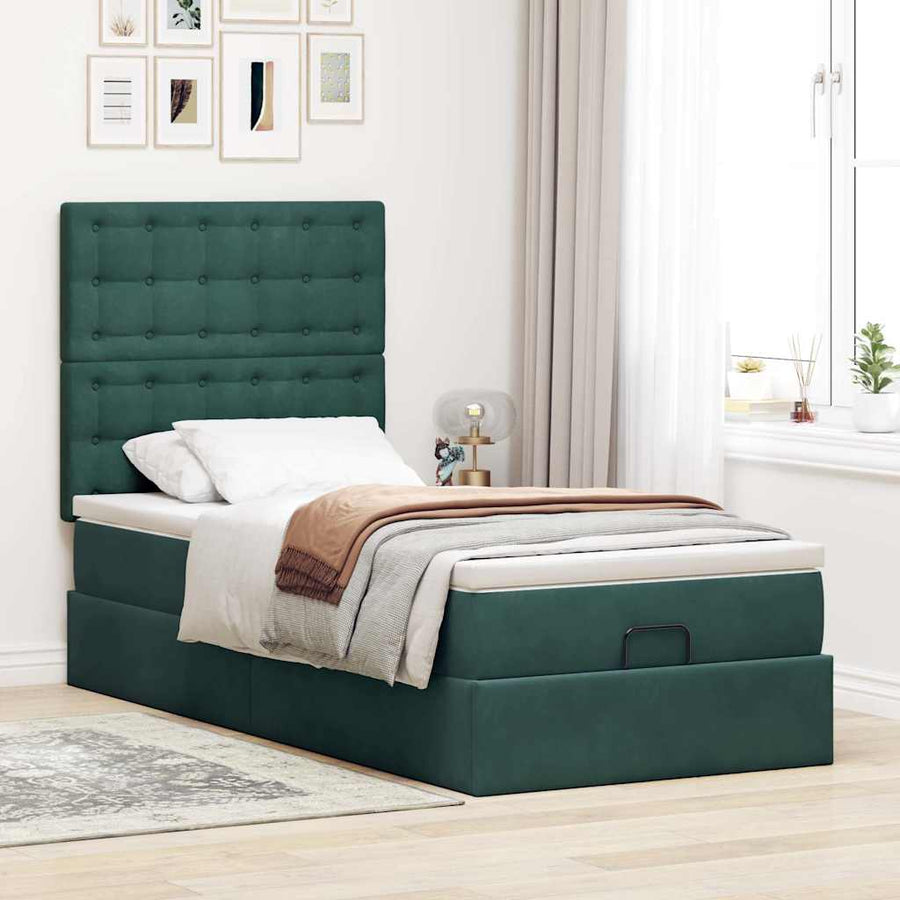 Ottoman Bed Met Matrassen 80X200Cm Fluweel 80 x 200 cm Donkergroen