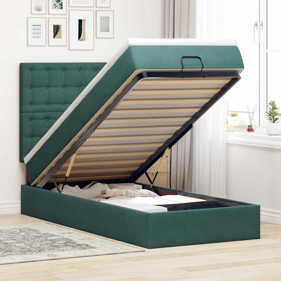 Ottoman Bed Met Matrassen 80X200Cm Fluweel 80 x 200 cm Donkergroen