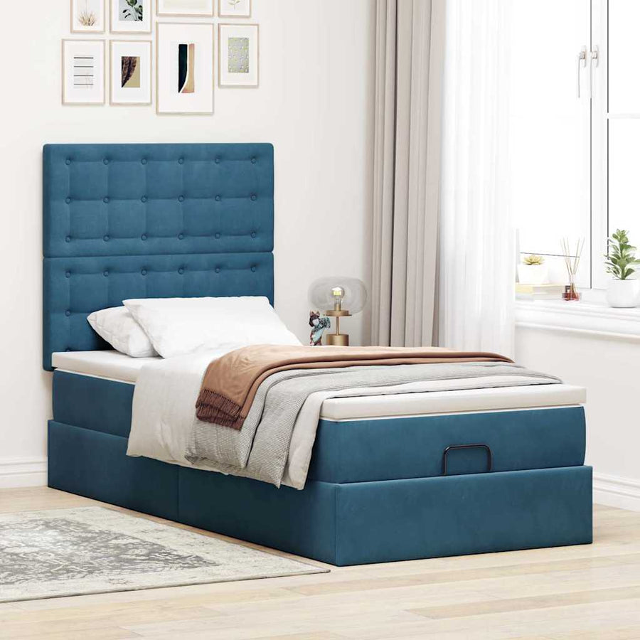 Ottoman bed met matrassen 80x200cm fluweel donkerblauw