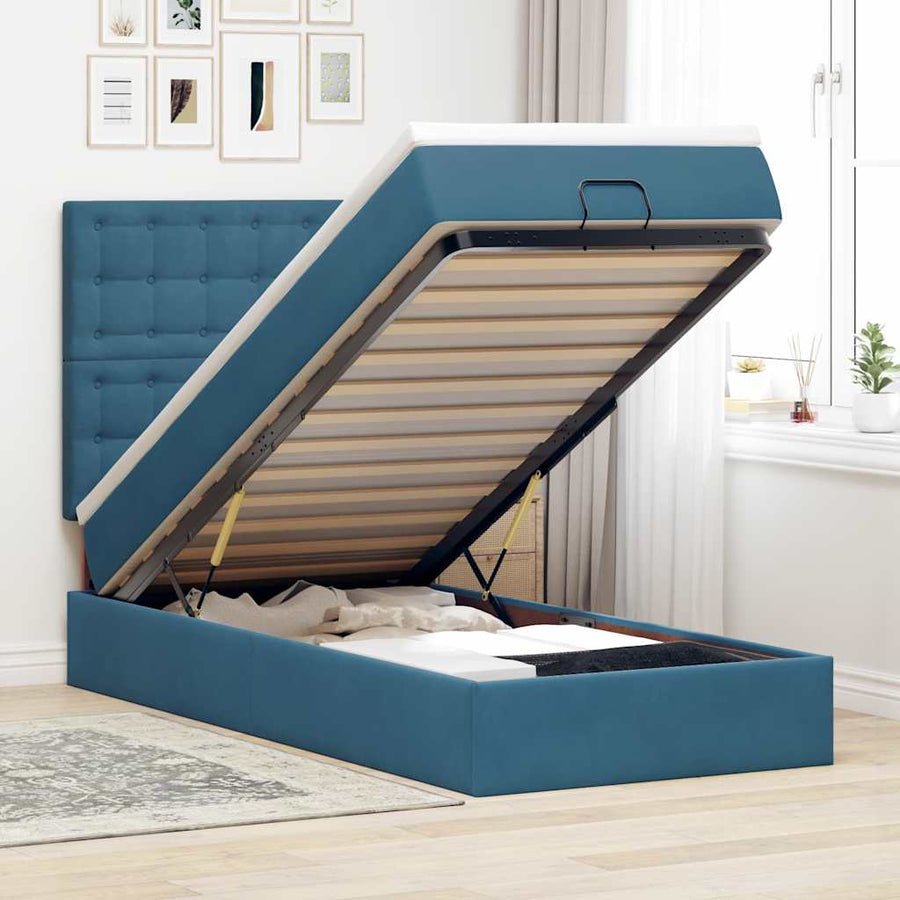 Ottoman bed met matrassen 80x200cm fluweel donkerblauw