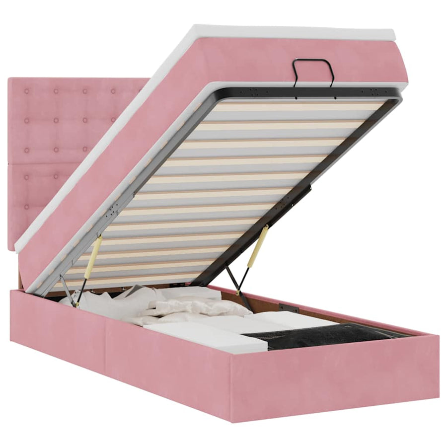 Ottoman bed met matrassen 80x200cm fluweel roze