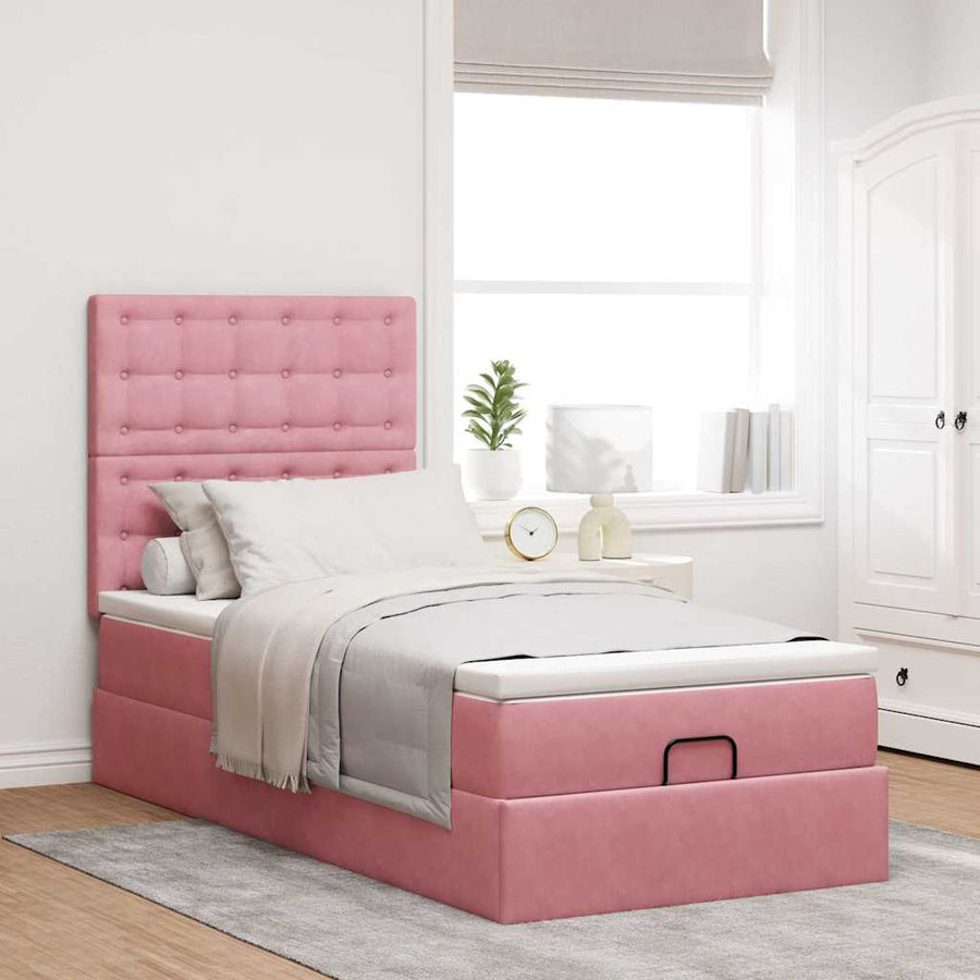 Ottoman bed met matrassen 80x200cm fluweel roze