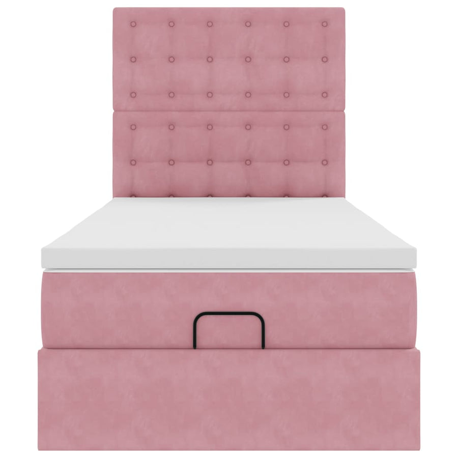 Ottoman bed met matrassen 80x200cm fluweel roze
